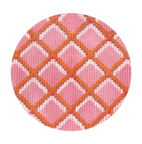 Bright Disk Letter - Pink w/ Orange, Red, White Criss Cross Painted Canvas Kate Dickerson Needlepoint Collections 