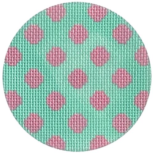 Bright Disk Letter - Turquoise with Bright Pink Polka Dots Painted Canvas Kate Dickerson Needlepoint Collections 