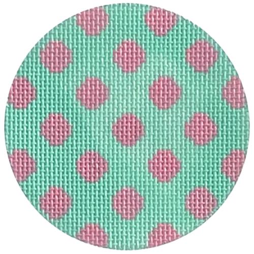 Bright Disk Letter   Turquoise with Bright Pink Polka Dots Painted Canvas Kate Dickerson Needlepoint Collections  - 1