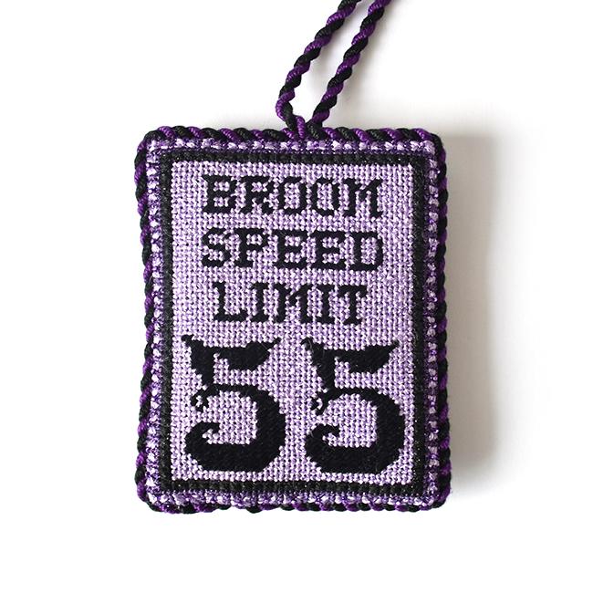Broom Speed Limit Ornament Painted Canvas Kimberly Ann Needlepoint  - 1