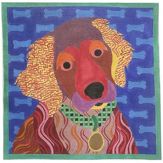 Brown Patchwork Dog Painted Canvas All About Stitching/The Collection Design 
