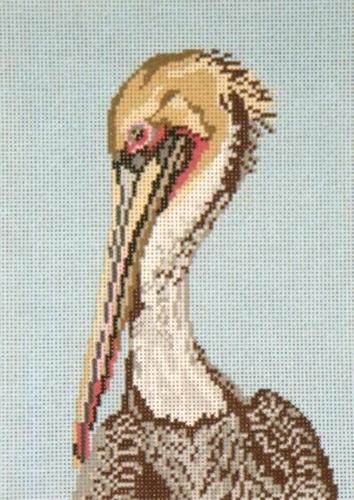 Brown Pelican Head on 18 Painted Canvas Needle Crossings  - 1