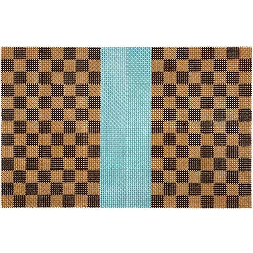 Brown Squares with Blue Stripe Painted Canvas Kimberly Ann Needlepoint 