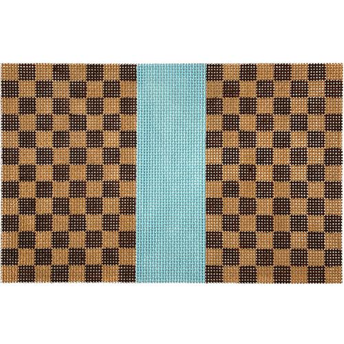 Brown Squares with Blue Stripe Painted Canvas Kimberly Ann Needlepoint  - 1