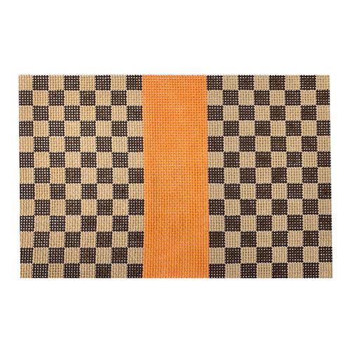 Brown Squares with Orange Stripe Painted Canvas Kimberly Ann Needlepoint 
