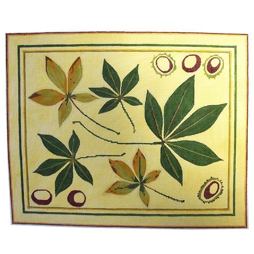 Buckeye Leaves Painted Canvas The Plum Stitchery  - 1