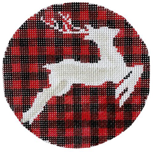 Buffalo Check Reindeer Round painted canvas Vallerie Needlepoint Gallery 
