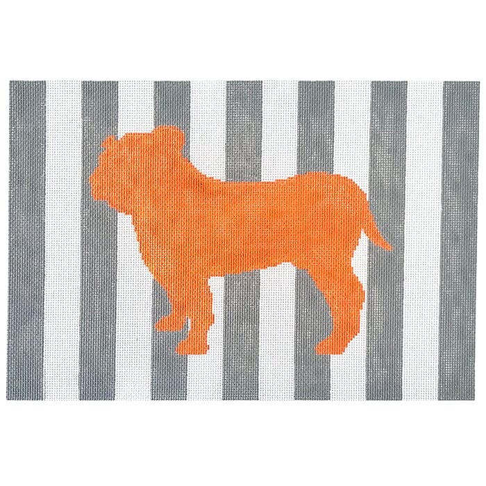 Bulldog Orange and Gray Painted Canvas Susan Battle Needlepoint 