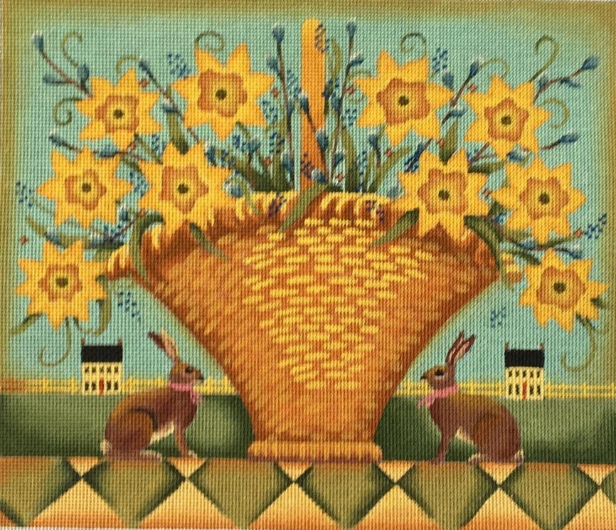 Bunnies and Daffodils Painted Canvas Ewe & Eye 
