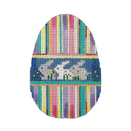 Bunnies on Hoppy Stripes Egg Painted Canvas Associated Talents 