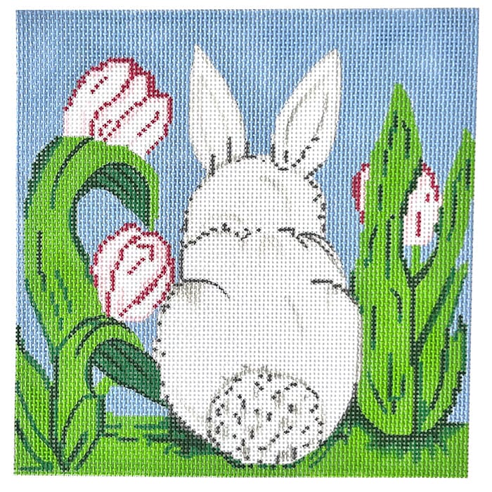 Bunny 2 Part Pillow Painted Canvas Susan Battle Needlepoint  - 2