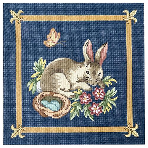 Bunny & Bird Nest Pillow Painted Canvas Silver Needle 