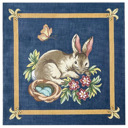 Bunny & Bird Nest Pillow Painted Canvas Silver Needle  - 1