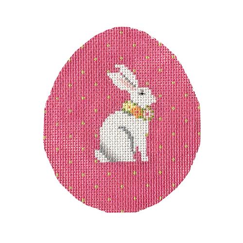 Bunny on Fuchsia Pin Dot Egg Painted Canvas The Colonial Needle Company  - 1