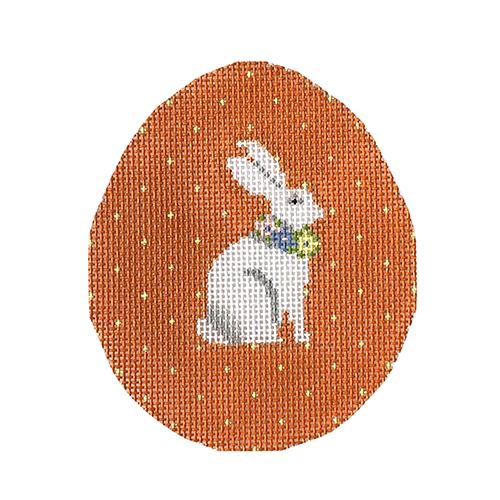 Bunny on Orange Pin Dot Egg Painted Canvas The Colonial Needle Company  - 1