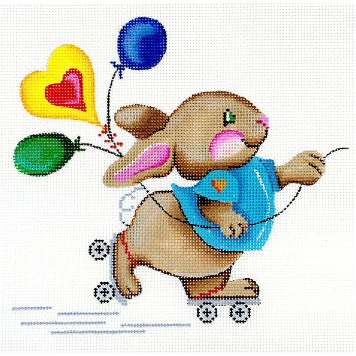 Bunny on Roller Skates Painted Canvas Patti Mann  - 1