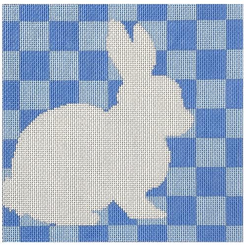 Bunny Stencil - Blue Painted Canvas Two Sisters Needlepoint 