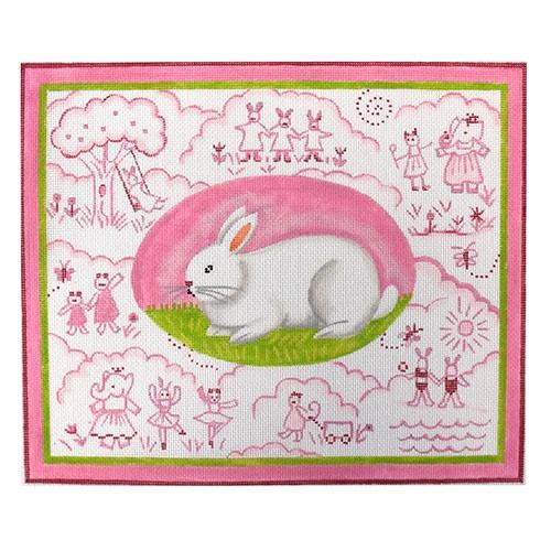 Bunny Toile - Pinks Painted Canvas Kate Dickerson Needlepoint Collections 