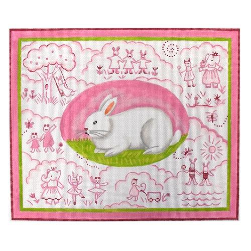 Bunny Toile   Pinks Painted Canvas Kate Dickerson Needlepoint Collections  - 1