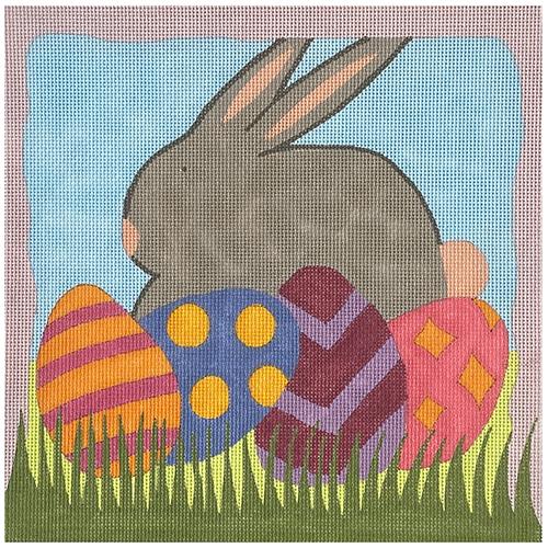 Bunny with Eggs Pillow Painted Canvas ditto! Needle Point Works 