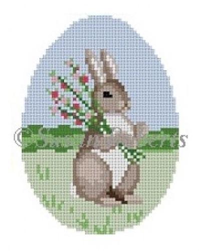 Bunny with Flowers Egg Painted Canvas Susan Roberts Needlepoint Designs, Inc. 