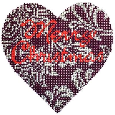 Burgundy/Silver Heart: Merry Christmas Painted Canvas Kirk & Bradley 
