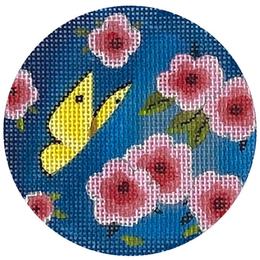 Butterfly with Cherry Blossoms Round Painted Canvas Colors of Praise 