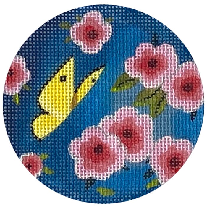 Butterfly with Cherry Blossoms Round Painted Canvas Colors of Praise  - 1