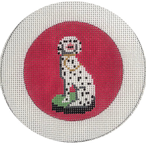 Button Cover - Staffordshire Dog on Pink with Hardware Painted Canvas All About Stitching/The Collection Design 