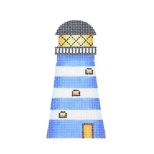 By the Sea - Lighthouse with Blue & White Stripes Painted Canvas Burnett & Bradley 