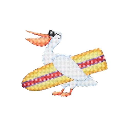 By the Sea   Pelican with a Surf Board Painted Canvas Burnett & Bradley 
