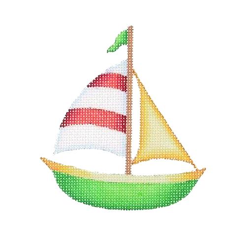 By the Sea   Red & Green Sailboat Painted Canvas Burnett & Bradley  - 1