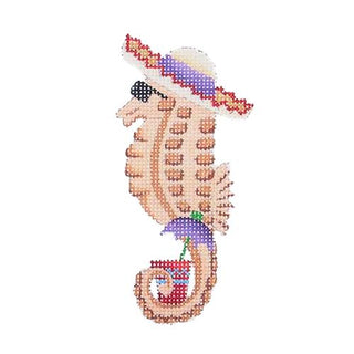 By the Sea   Seahorse in Hat with Drink Painted Canvas Burnett & Bradley 

