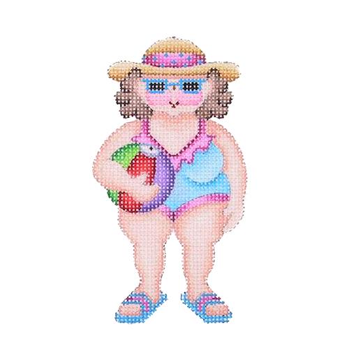 By the Sea   Thelma the Beach Babe in Blue Swimsuit Painted Canvas Burnett & Bradley 
