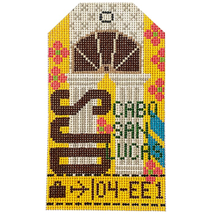 Cabo San Lucas SJD Travel Tag Painted Canvas Hedgehog Needlepoint 
