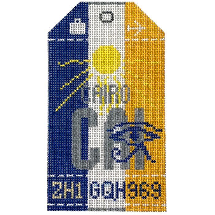 Cairo CAI Travel Tag Painted Canvas Hedgehog Needlepoint 
