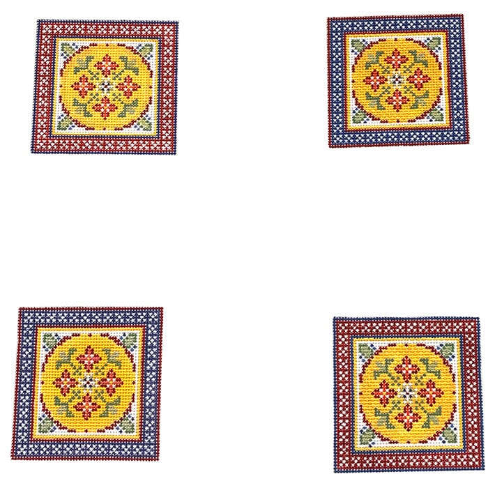 Calico Garden Coasters witout Checks in Red Painted Canvas CanvasWorks  - 1