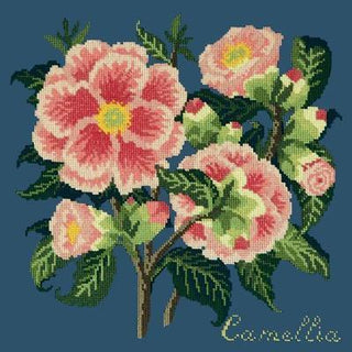 Camellia Needlepoint Kit Kits Elizabeth Bradley Design Dark Blue 

