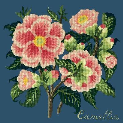 Camellia Needlepoint Kit Kits Elizabeth Bradley Design Dark Blue 
