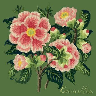 Camellia Needlepoint Kit Kits Elizabeth Bradley Design Dark Green 
