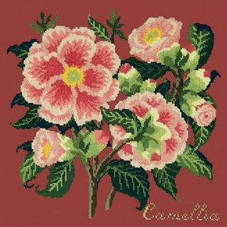 Camellia Needlepoint Kit Kits Elizabeth Bradley Design Dark Red 
