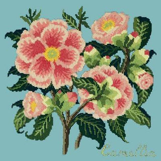 Camellia Needlepoint Kit Kits Elizabeth Bradley Design Duck Egg Blue 
