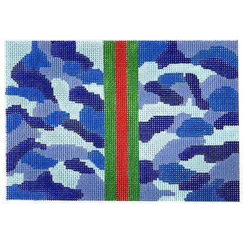 Camouflage Clutch   Blue Painted Canvas SilverStitch Needlepoint  - 1