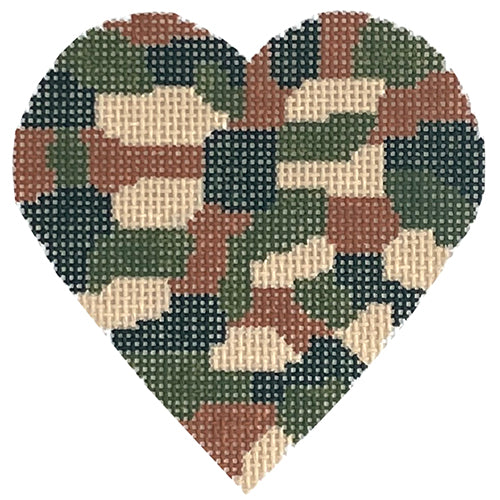 Camouflage Heart Painted Canvas SilverStitch Needlepoint 