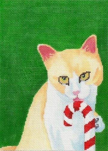Candy Cane Kitty Painted Canvas Scott Church Creative  - 1