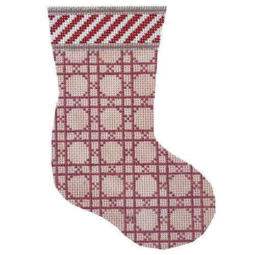 Cane Mini Stocking - Candy Cane Pink with Swirl Tag Painted Canvas Rachel Barri Designs 