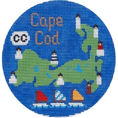 Cape Cod Ornament Painted Canvas Silver Needle 