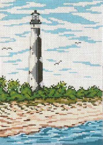 Cape Lookout Lighthouse (NC) on 18 Painted Canvas Needle Crossings  - 1