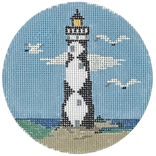 Cape Lookout Lighthouse Round Painted Canvas Kathy Schenkel Designs 
