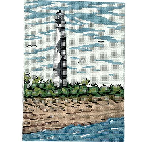 Cape Lookout NC Lighthouse on 13 Painted Canvas Needle Crossings  - 1